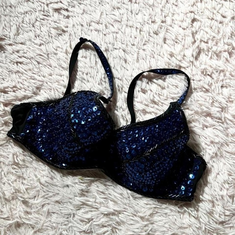 Sequin‎ Glam Dance Rave Festival Party Padded Bra Womens 34C Scene Whimsygoth